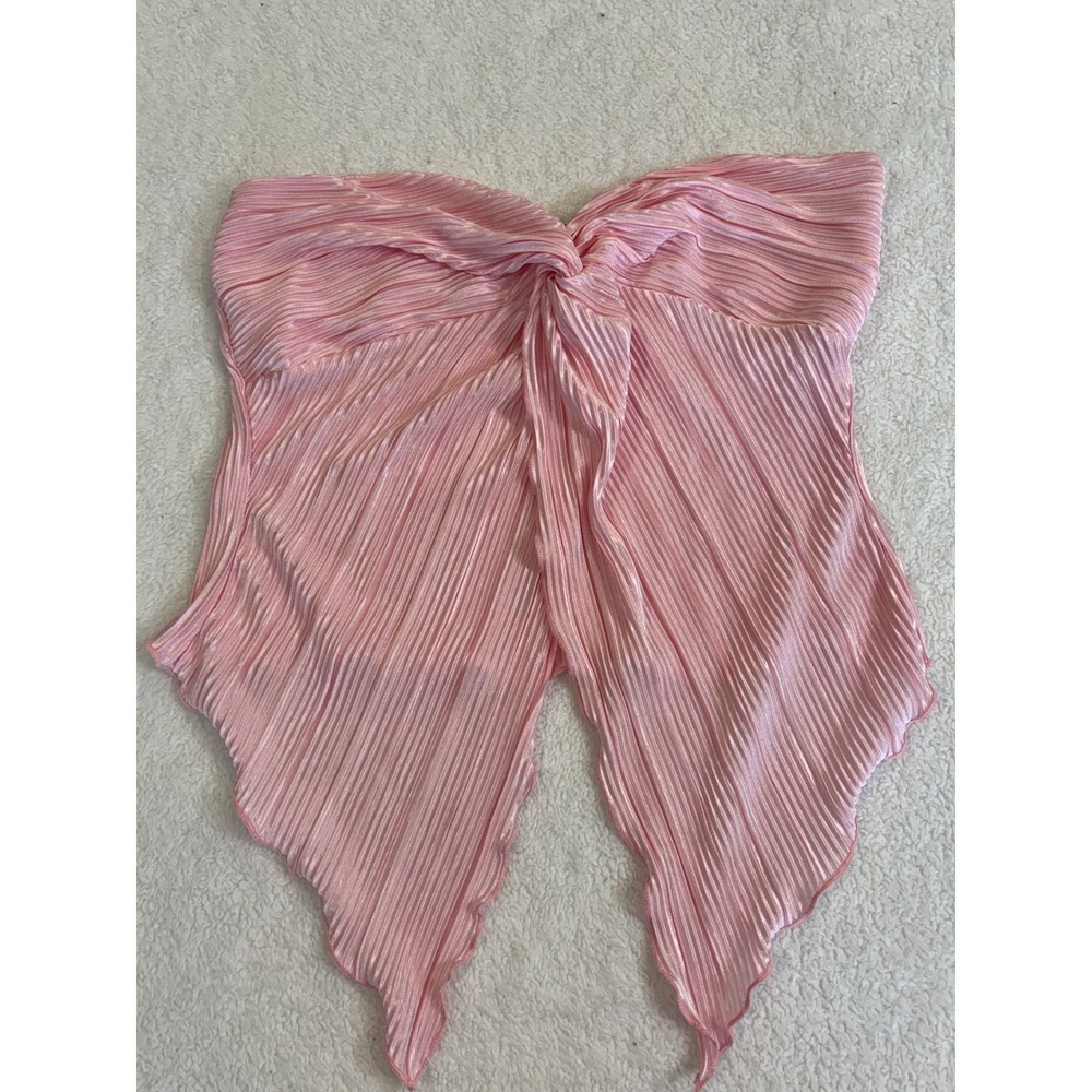 Papermoon Pink Pleated Tube Top Strapless Twisted Front‎ Handkerchief Hem Crop
